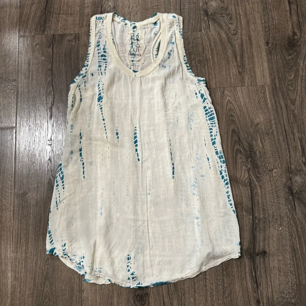 Pete & Greta White cream and Blue Sleeveless Top JW tie dye size small boho - Picture 2 of 6